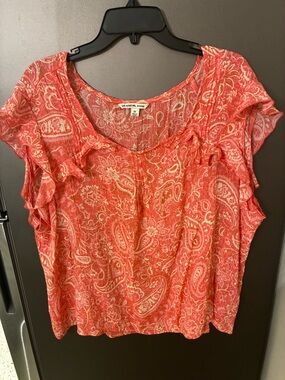Zac&Rachel 2X boho paisley blouse flutter sleeves, ruffle accent hippie coastal
